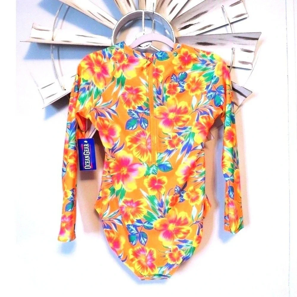 New Ocean Gear Once Piece Cut Out Rash Guard Swimsuit XL 14/16 Vibrant Colors